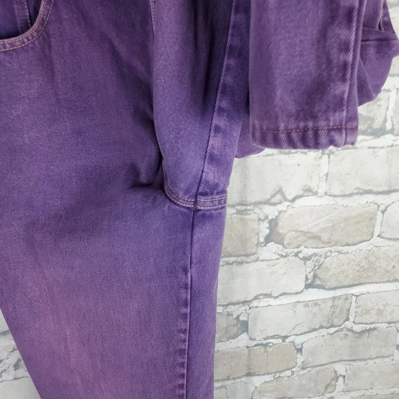 Vintage 80s Ribcage High Waist Jeans Taper Leg Cotton Purple Size  33Tag-29W - Picture 10 of 11
